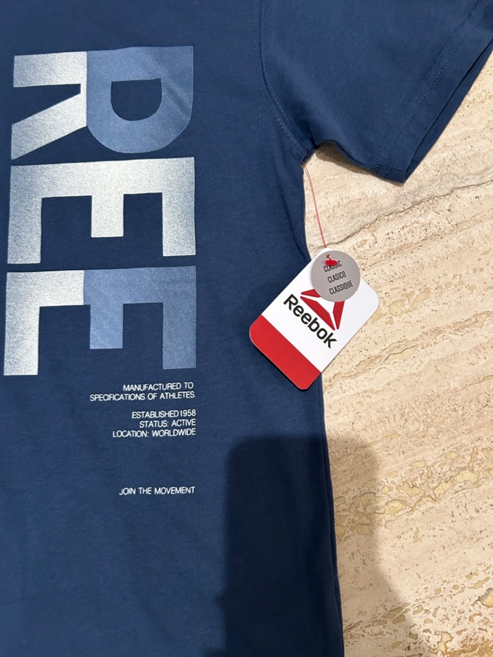 NEW 🆕 Reebok Navy Silver Logo Tee with tags 10-12 years - Picture 2 of 3